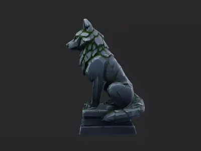 Stylized Wolf Statue Low-poly 3D model