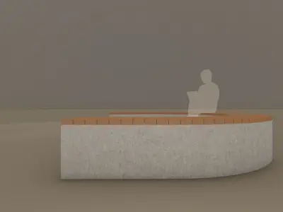 Low Poly Curved Outdoor Concrete Bench Low-poly 3D model