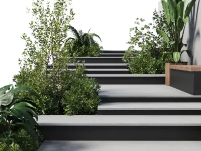 Landscape Furniture stairs with plant and Garden Low-poly 3D model