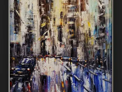 Art13 oil painting of city street Low-poly 3D model