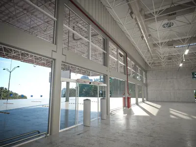 Warehouse industrial with metal roof 3D model