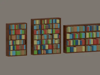 Bookcase three bookshelves Low-poly 3D model