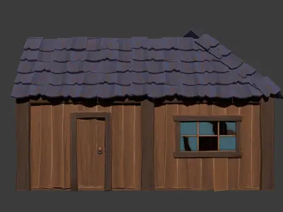 Wooden houses of a poor village - Stylized modular buildings Low-poly 3D model