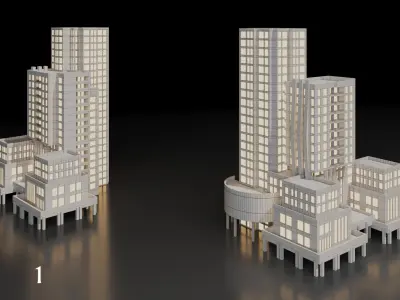 SimplePoly building KITBASH-Low-poly 3D model-Urban Vol 02 Low-poly 3D model
