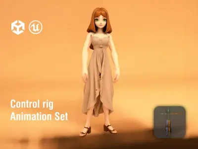 Elegant Female Character with Chestnut Hair Low-poly 3D model