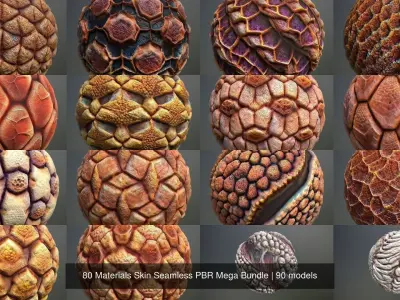 90 Materials Skin Seamless PBR Mega Bundle Texture