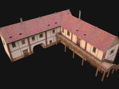 Medieval Town House with Staircase Low-poly 3D model