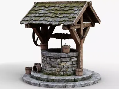 Low Poly PBR Wishing Well Low-poly 3D model