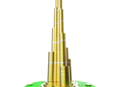 Burj Khalifa building consisting from golden coins 3D model
