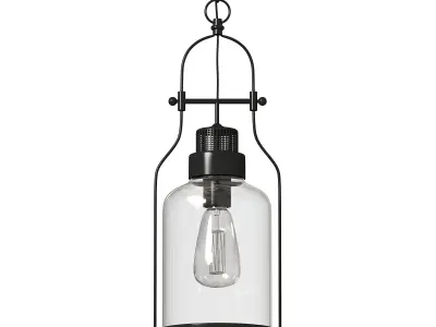 Rust Metal Glass Lantern Pendant Light 3D model