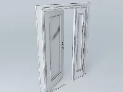 Cream Door and Frame with Modern Stained Glass Windows, Inclu... Free 3D model