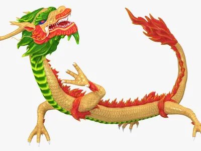  Colorful Chinese Dragon Rigged for Cinema 4D 