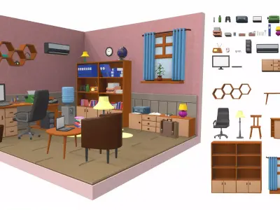 Isometric cartoon office room 03 3D model