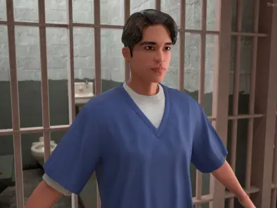  Asian Prisoner Blue Uniform Rigged for Cinema 4D 