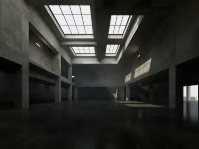 Industrial Skylight Hall Scene - Architectural Background - V3U3 Low-poly 3D model