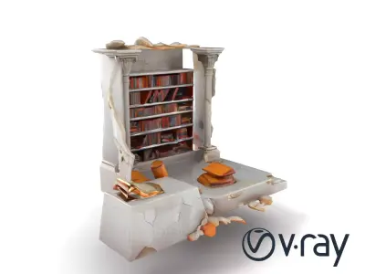 Eroded Library Collapse Environmental Scene model pack Low-poly 3D model