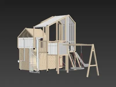 Children wooden playhouse playground 3D model