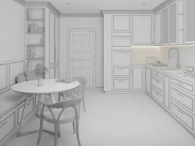 Contemporary-Classic American Style L-shape Kitchen  3D model