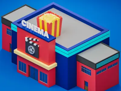 4 low poly buildings modern house Low-poly 3D model