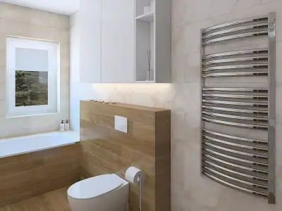 Cozy bathroom with light tiles 3D model