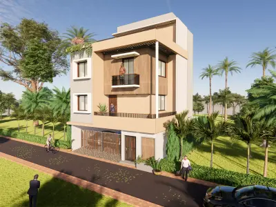 Contemporary 2story Residential Building - Modern House Exterior 3D model