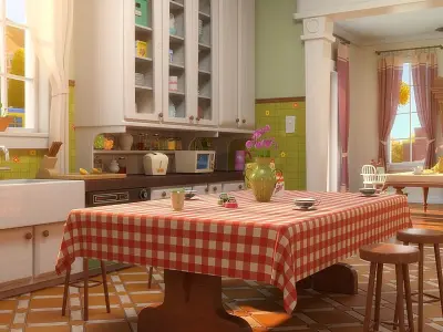 Cartoon Kitchen Dining Room 3D model