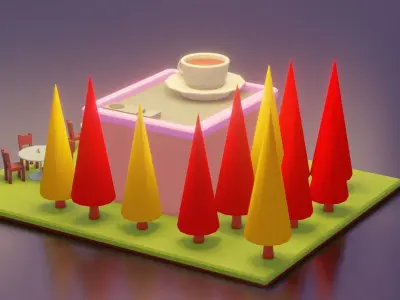 Low poly Coffee shop  Low-poly 3D model