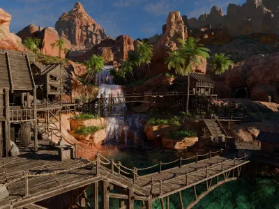 Desert Waterfall Scene 3D model