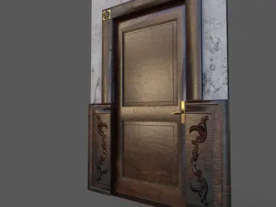 Old Wood Door Plaster Low-poly 3D model
