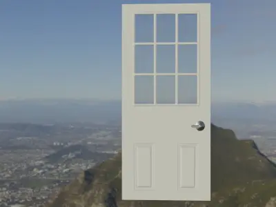 White Door with metallic handle Low-poly 3D model