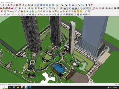 Apartment sketchup model with water fountain and swimming pool 3D model