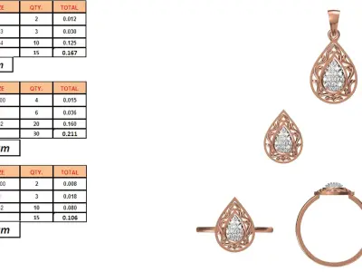 Light Minimalist Diamond Ring Earrings Pendant Set 3D print model