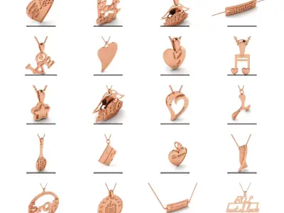 51 Light wt Plain Gold Charm Pendant 3dm renders details  3D Model Pack