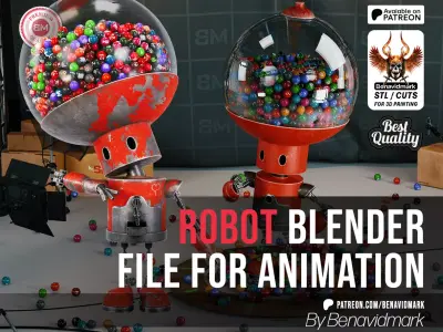 Robot with Rig for animation Low-poly 3D model