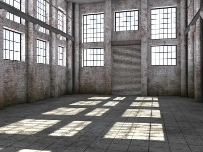 Warehouse room in industrial building Low-poly 3D model