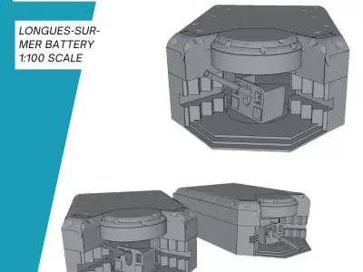Longues-Sur-Mer 15-cm-Batterie Normandie Bunker 3D print model