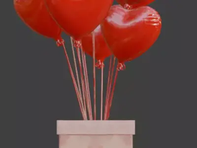 Valentine s Heart Balloon Gift Box Low-poly 3D model
