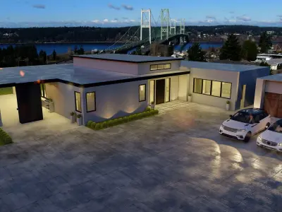 single story modern exterior design and redesign visualization 3D model