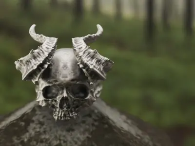 Realistic Ring Demon Skull with Horns 2 3D print model