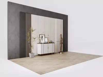 Sideboard with wall panel and flooring 9 3D model