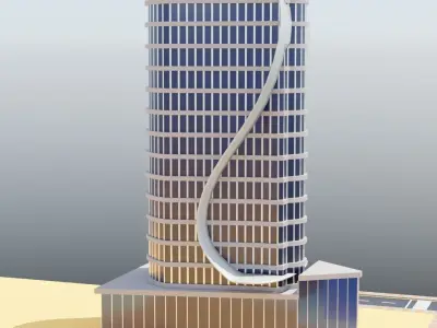 Architectural model of modern building with curved facade Low-poly 3D model