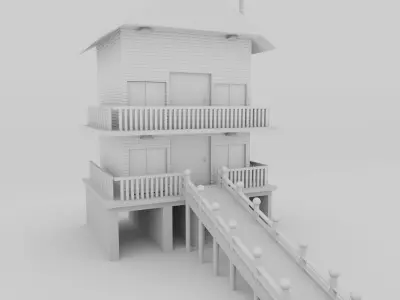 Floating House 3D model with textures Low-poly 3D model
