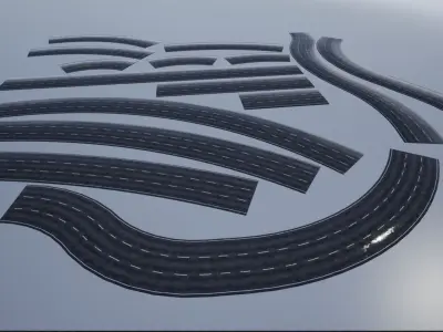 PBR 4K-2K Three-Lane Wet Modular Highway Roads Low-poly 3D model