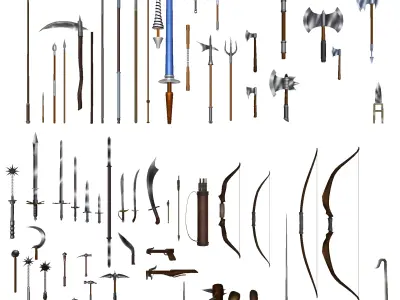 DnD Monk Weapons Buldle 3D Model Pack