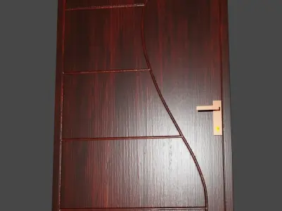 door 1 wooden with metal handle Low-poly 3D model