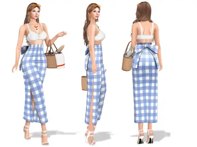 Retro Picnic Outfit Skirt Top Basket Low-poly 3D model