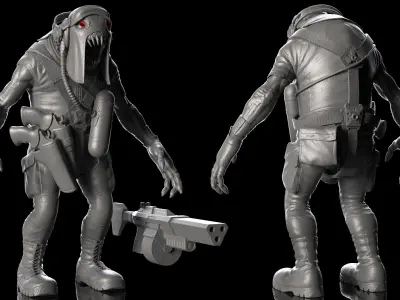 Alien Trooper Zbrush Highpoly and Lowpoly 3D model
