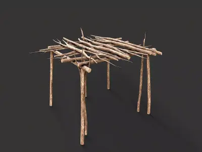 Primitive Wood Stick Jungle Shelter 12 Low-poly 3D model