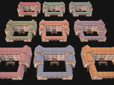 Medieval Building Town School University Academy Low-poly 3D model