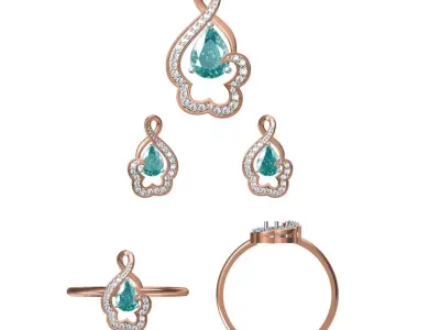 Light wt Ring Earrings Pendant set stl jcd 1-render details  3D print model 3